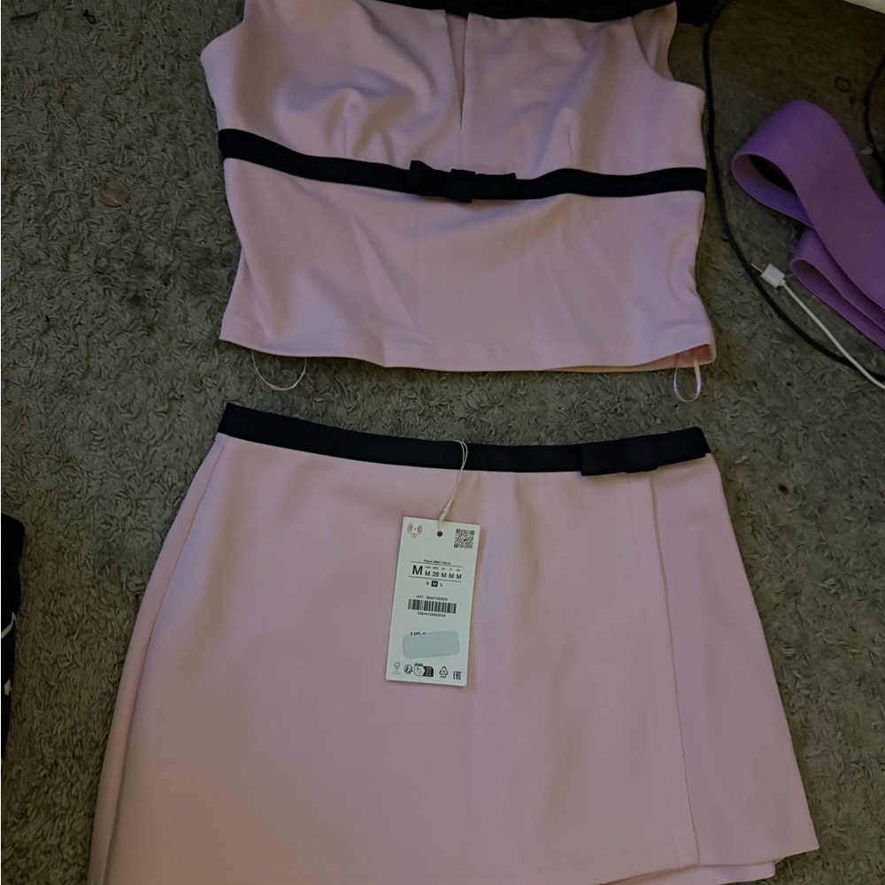 Zara Pink Asymmetrical Mini Skirt Set